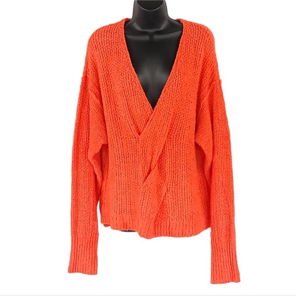 Free People Sweaters - Free People Chunky Knit Twist Front V Neck Sweater Orange